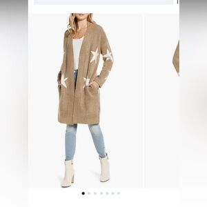 BlankNYC Count Your Stars Tan Cardigan with White Stars Small